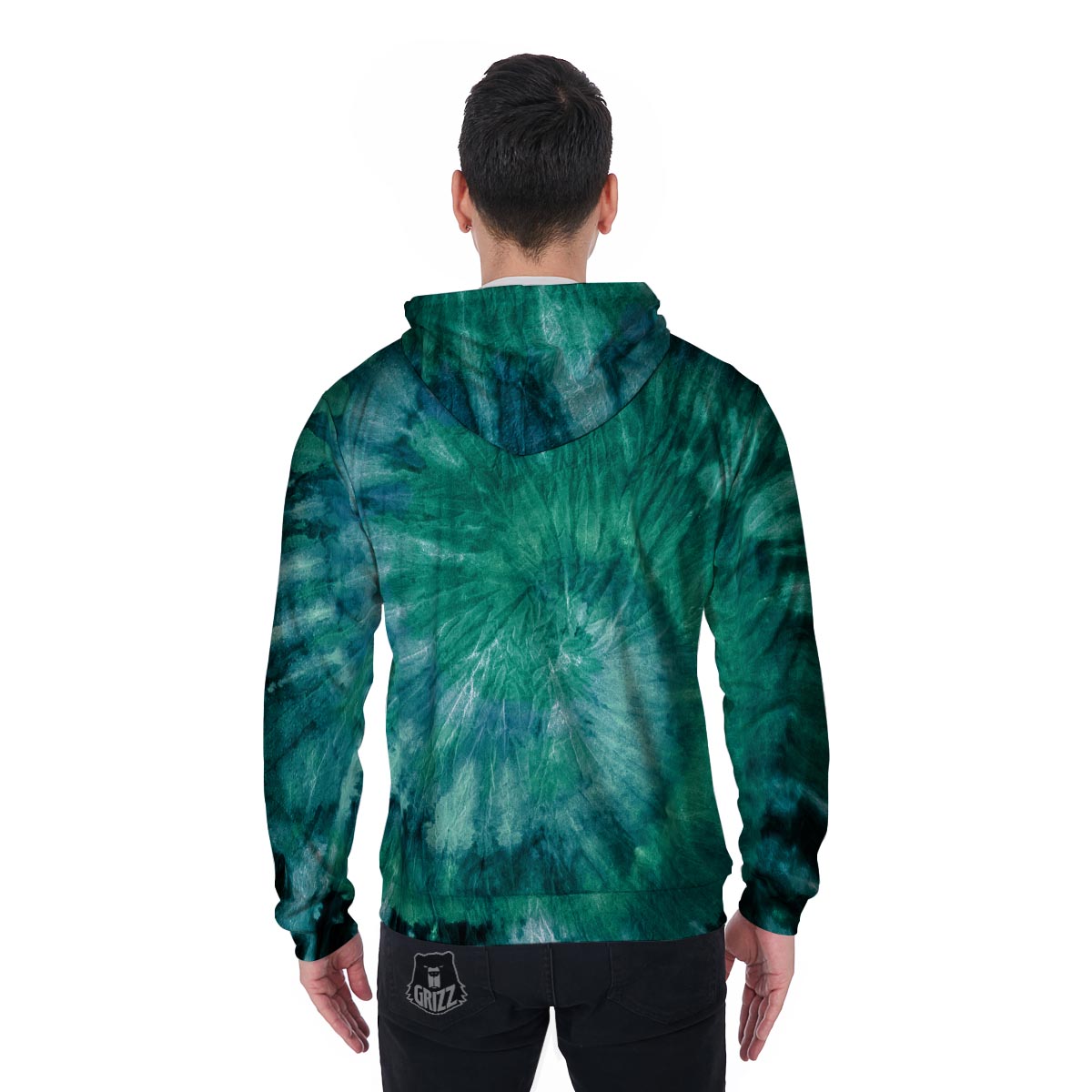 Olive Green Tie Dye Men's Zip Up Hoodie-grizzshop