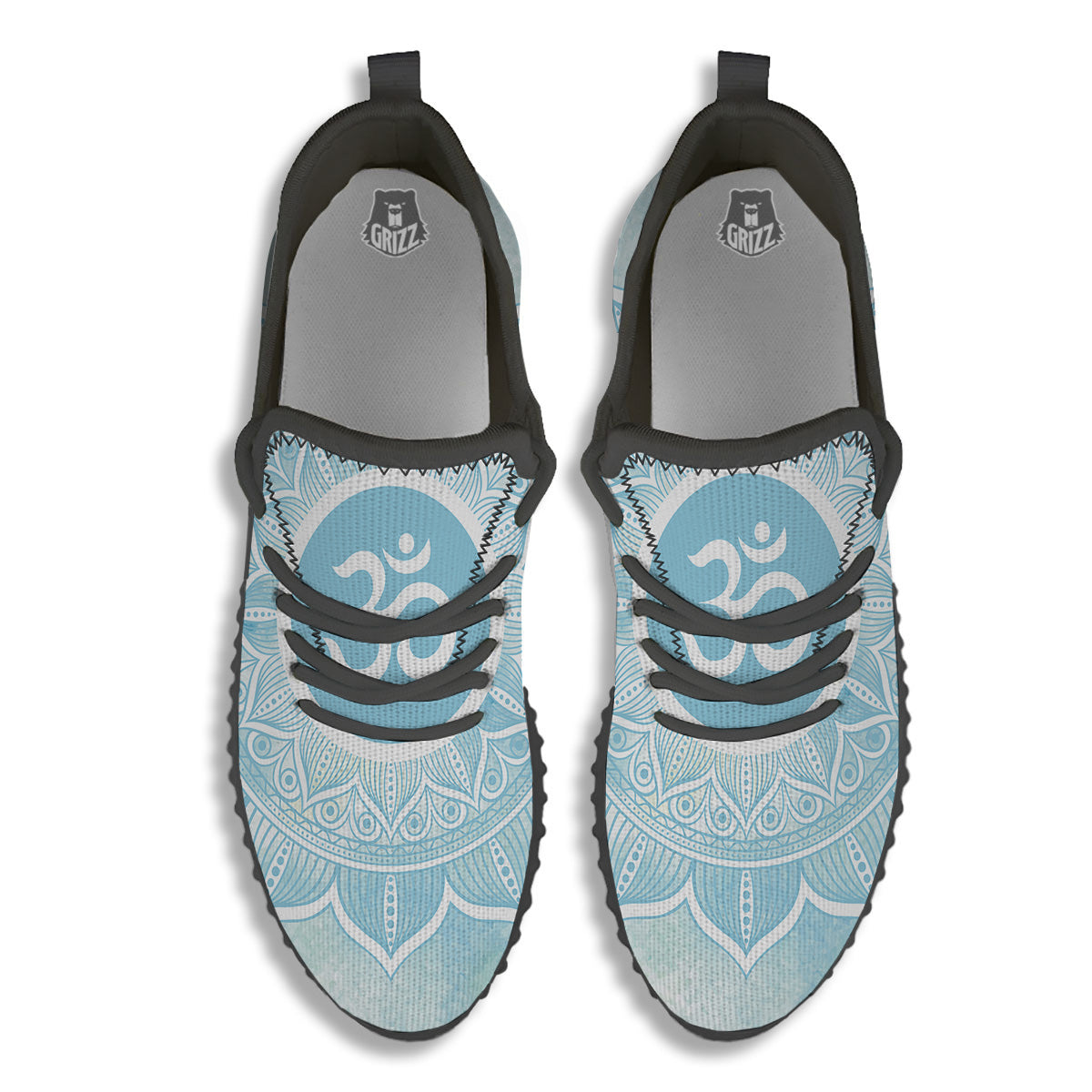 Om Mandala Blue Print Black Walking Shoes-grizzshop