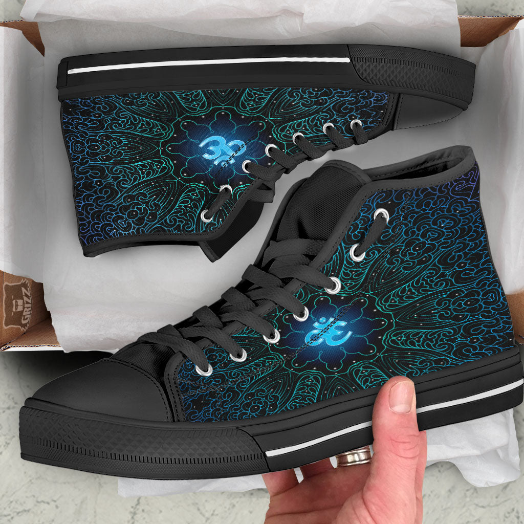 Om Psychedelic Print Black High Top Shoes-grizzshop