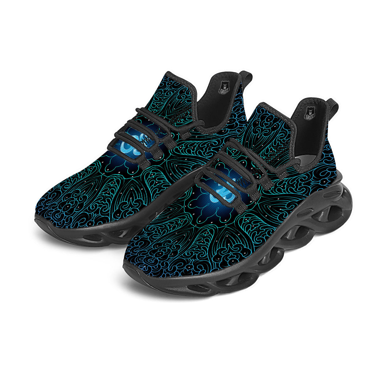 Om Psychedelic Print Black Running Shoes-grizzshop