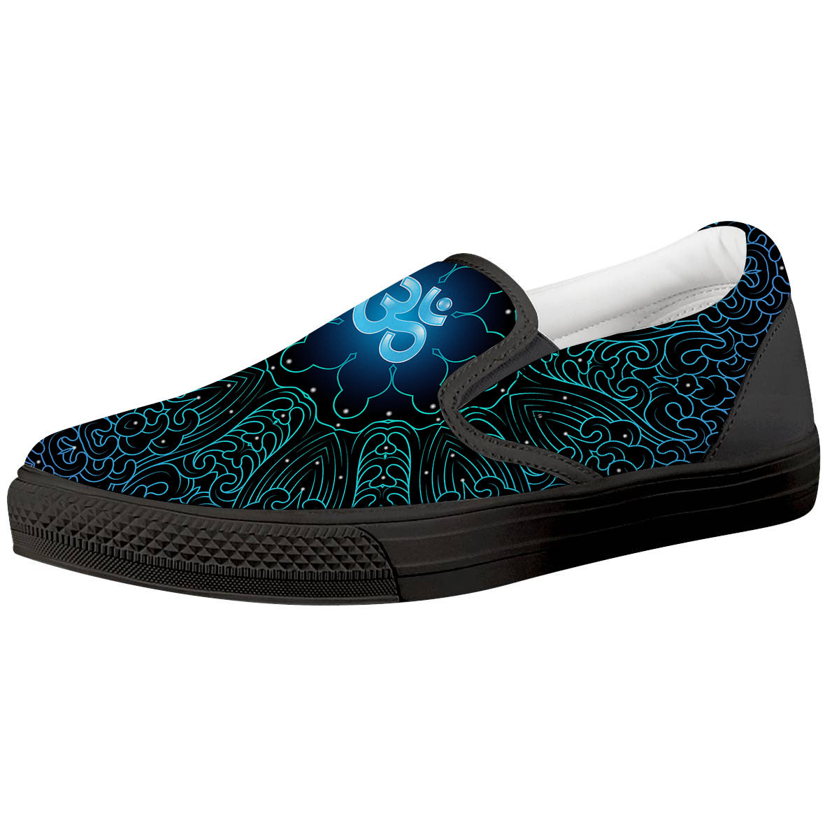 Om Psychedelic Print Black Slip On Shoes-grizzshop
