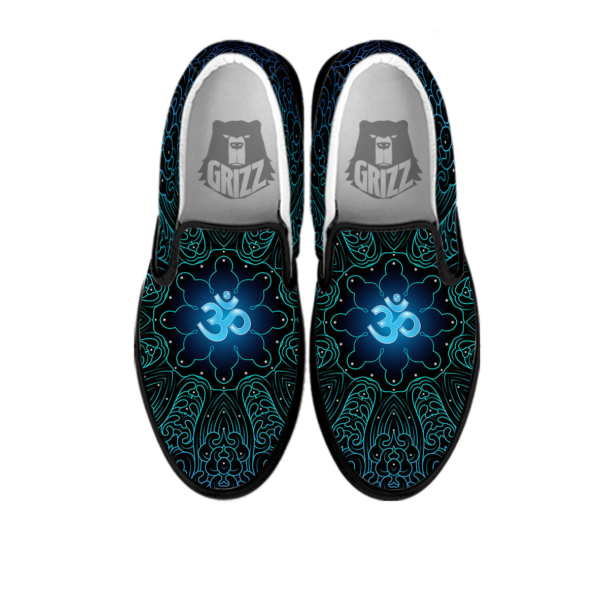 Om Psychedelic Print Black Slip On Shoes-grizzshop