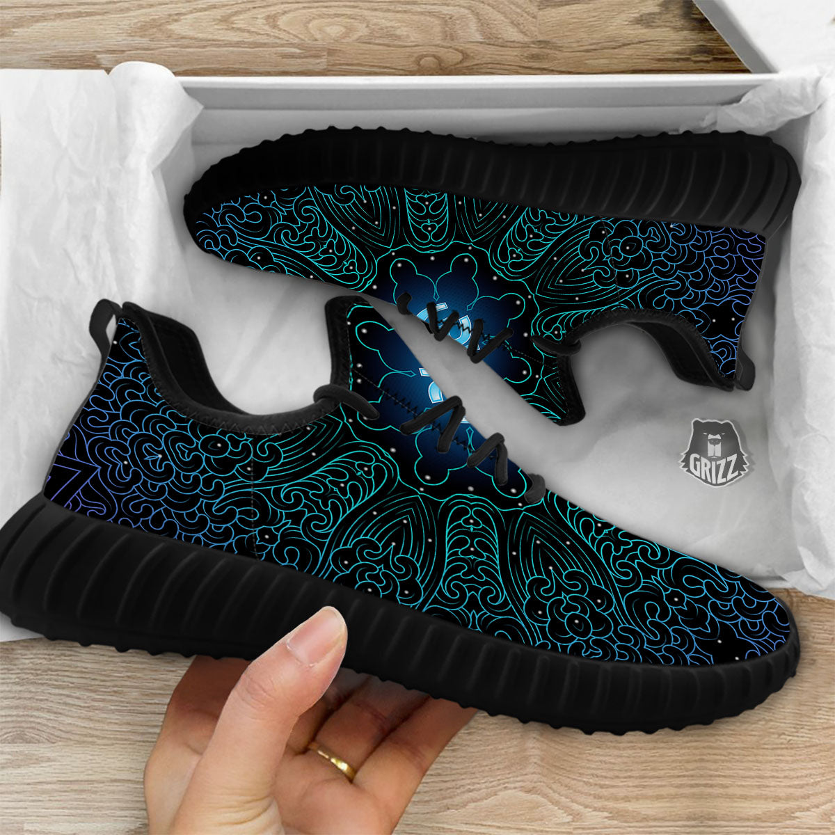 Om Psychedelic Print Black Walking Shoes-grizzshop