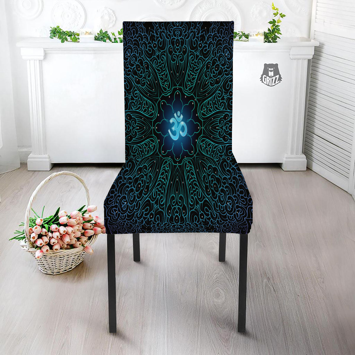 Om Psychedelic Print Dining Chair Slipcover-grizzshop