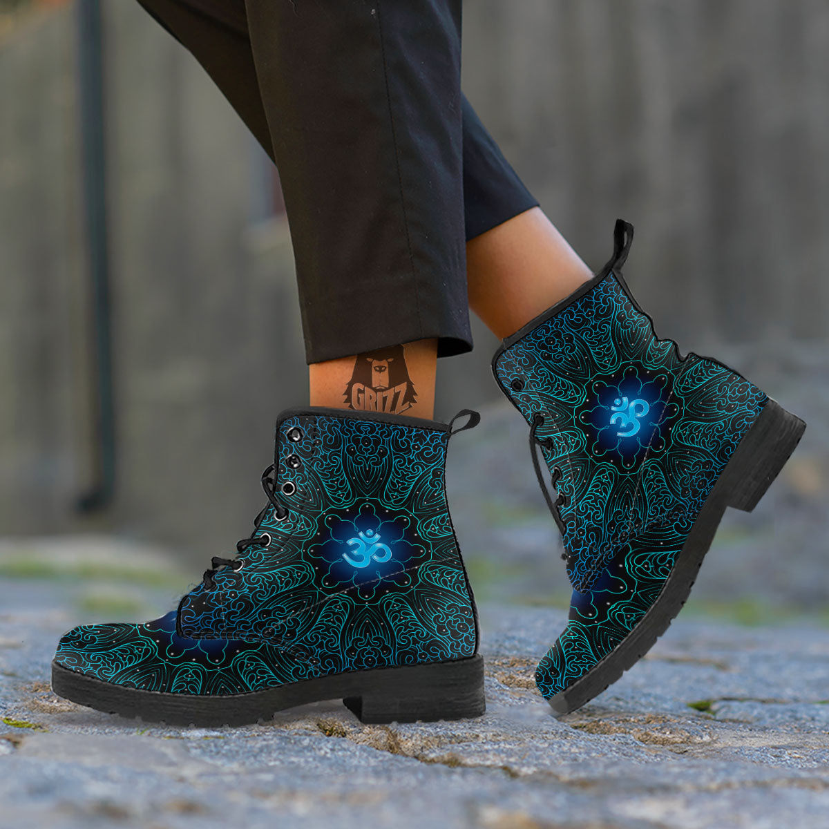 Om Psychedelic Print Leather Boots-grizzshop