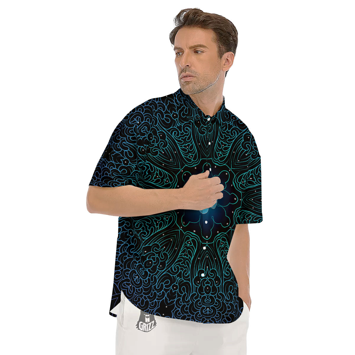 Om Psychedelic Print Men's Short Sleeve Shirts-grizzshop