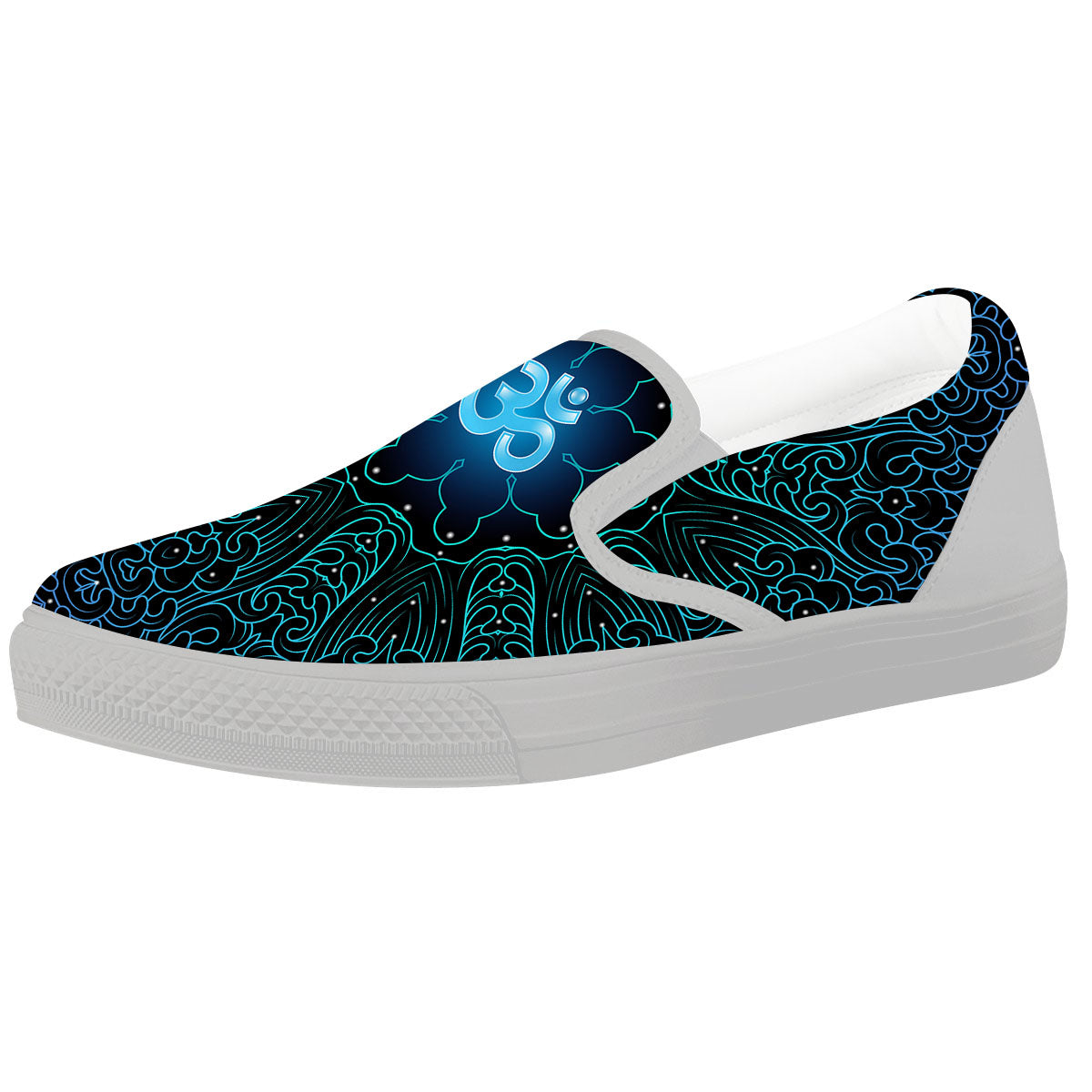 Om Psychedelic Print White Slip On Shoes-grizzshop