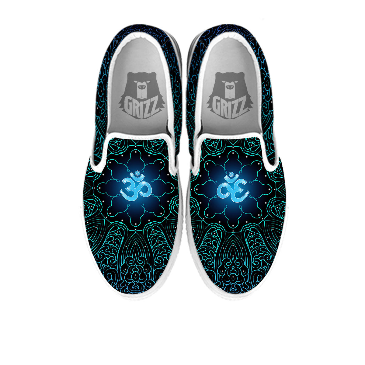 Om Psychedelic Print White Slip On Shoes-grizzshop