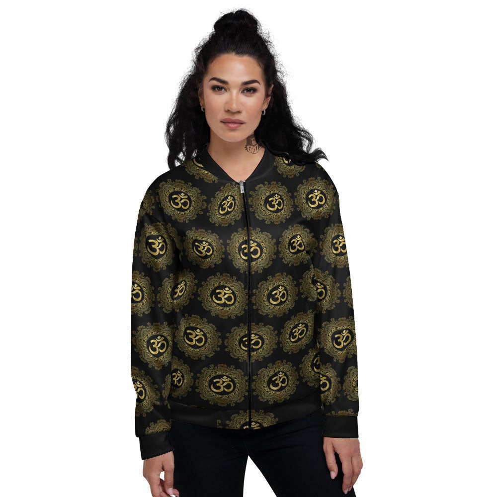Om Sign Boho Print Pattern Women's Bomber Jacket-grizzshop