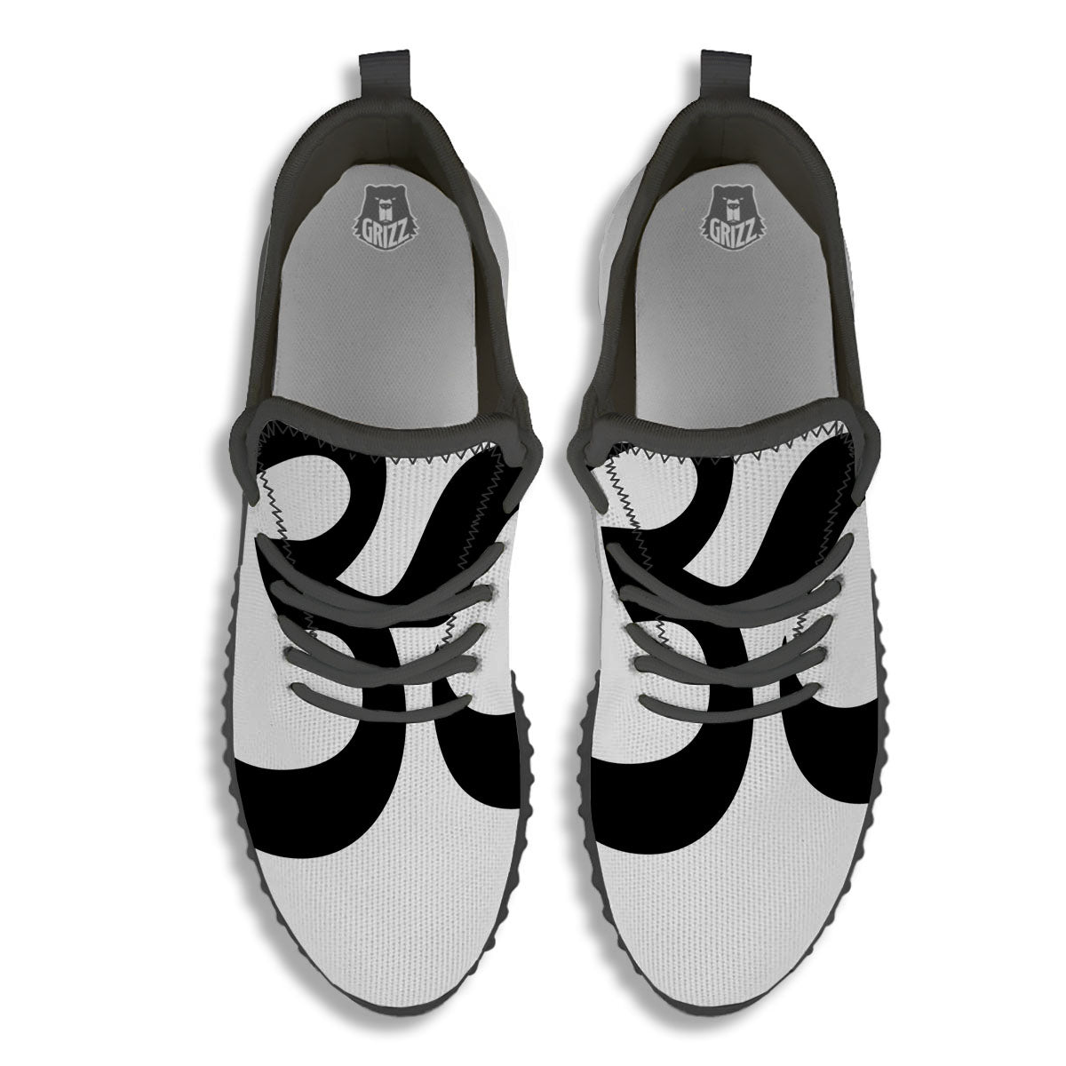 Om White And Black Print Black Walking Shoes-grizzshop