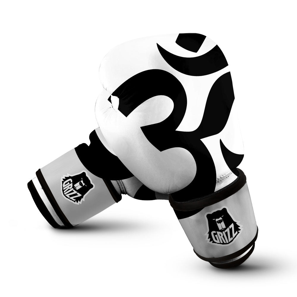 Om White And Black Print Boxing Gloves-grizzshop