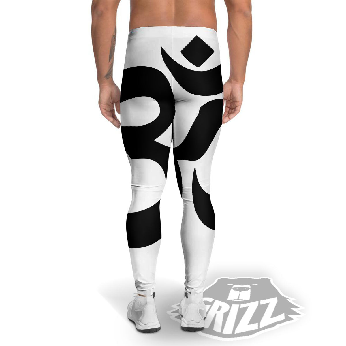 Om White And Black Print Men's Leggings-grizzshop