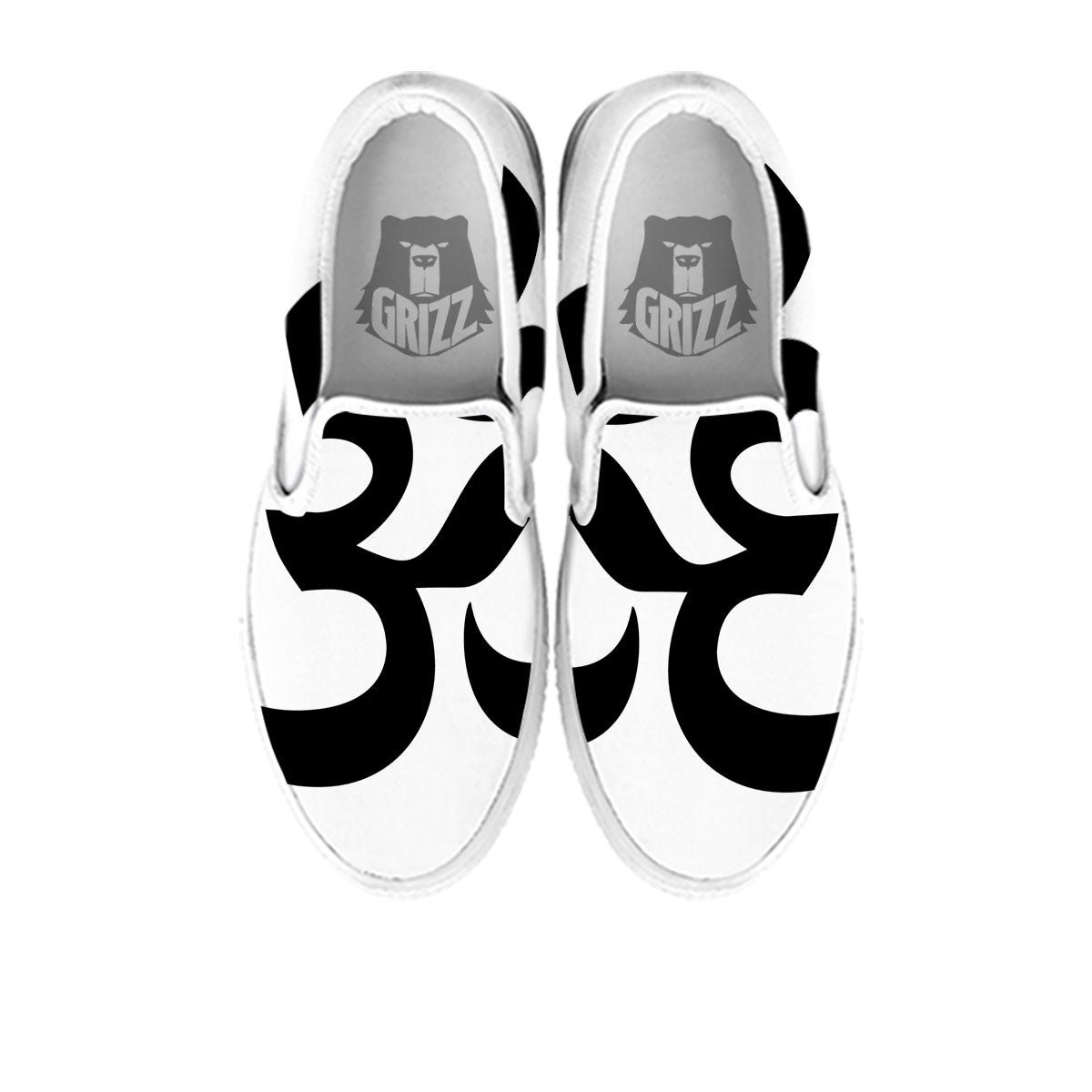 Om White And Black Print White Slip On Shoes-grizzshop