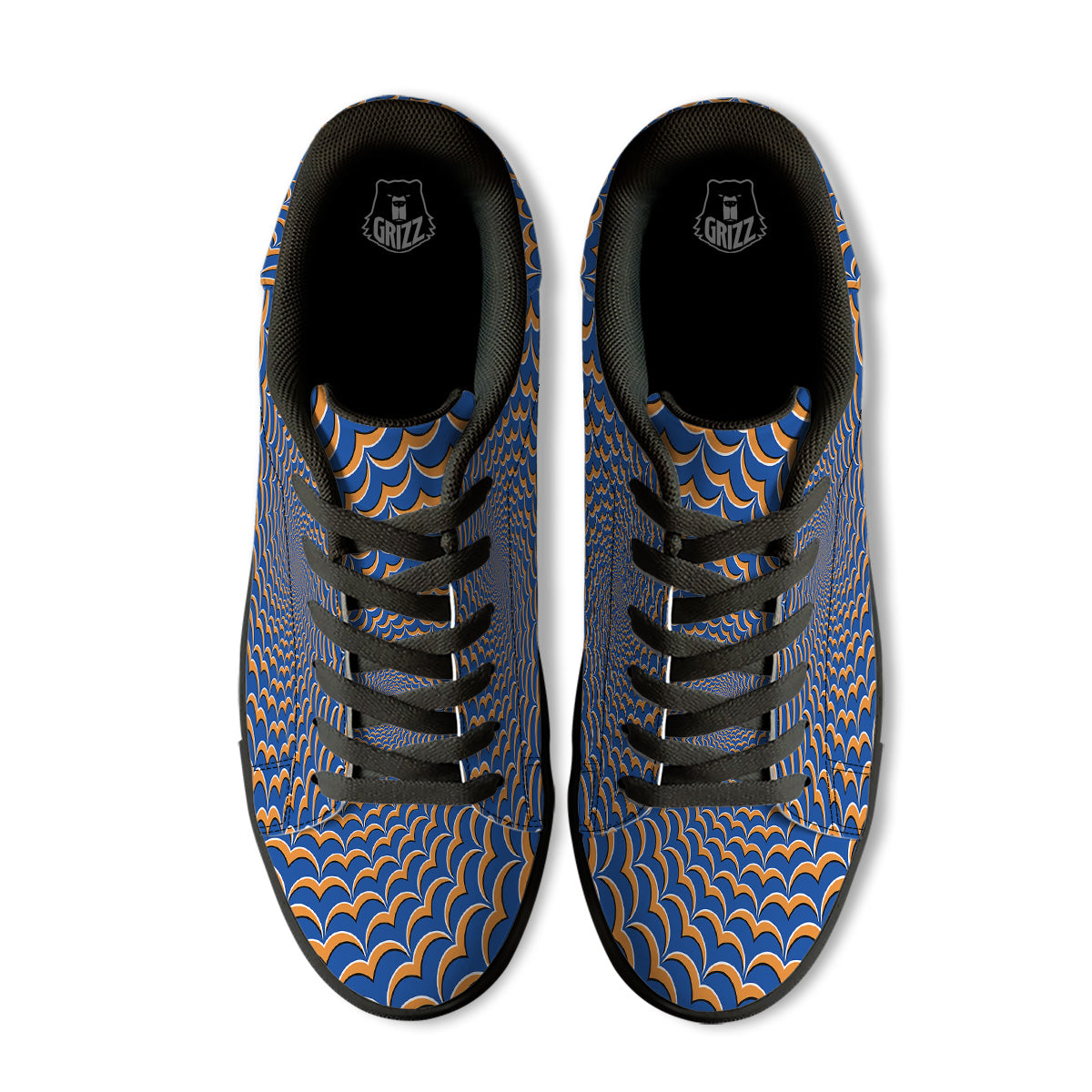 Optical Illusion Blue Expansion Moving Black Low Top Sneakers-grizzshop