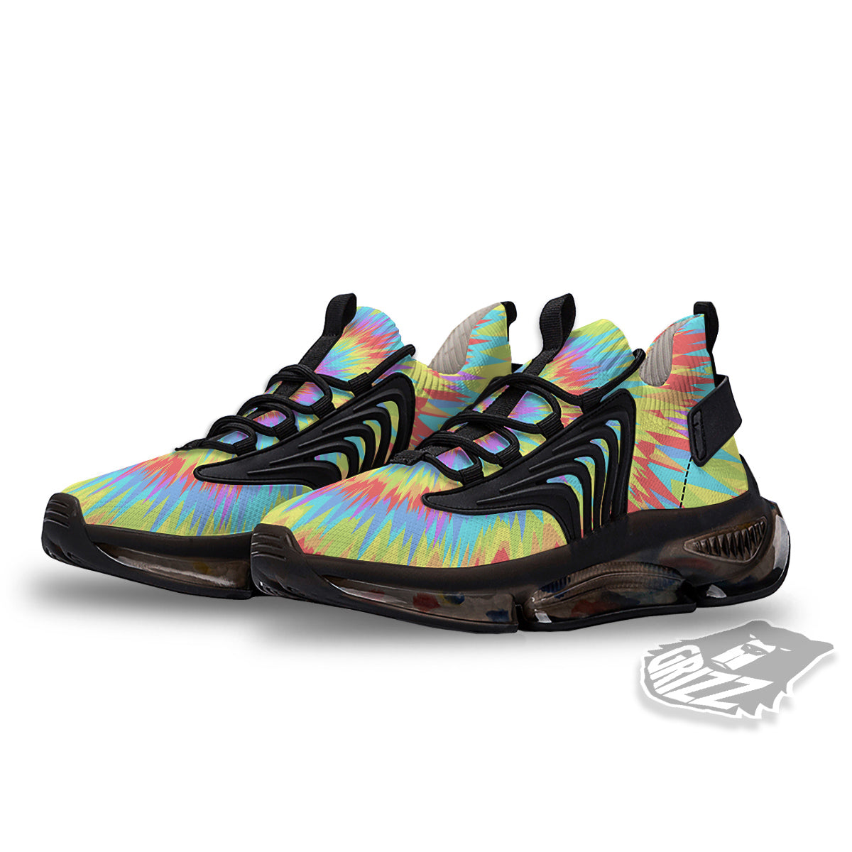 Optical Illusion Colorful Psychedelic Black Gym Shoes-grizzshop