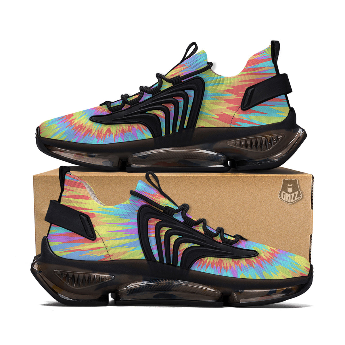 Optical Illusion Colorful Psychedelic Black Gym Shoes-grizzshop