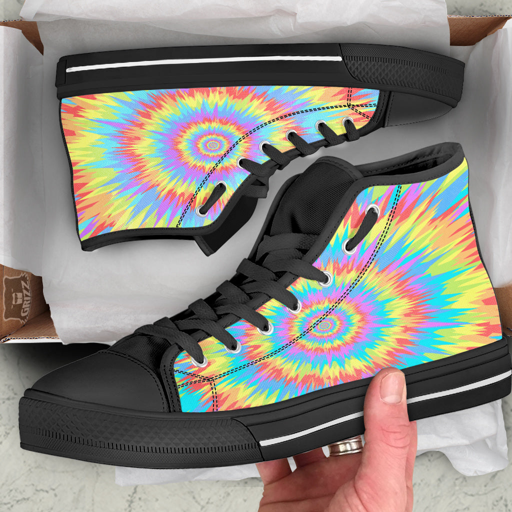 Optical Illusion Colorful Psychedelic Black High Top Shoes-grizzshop