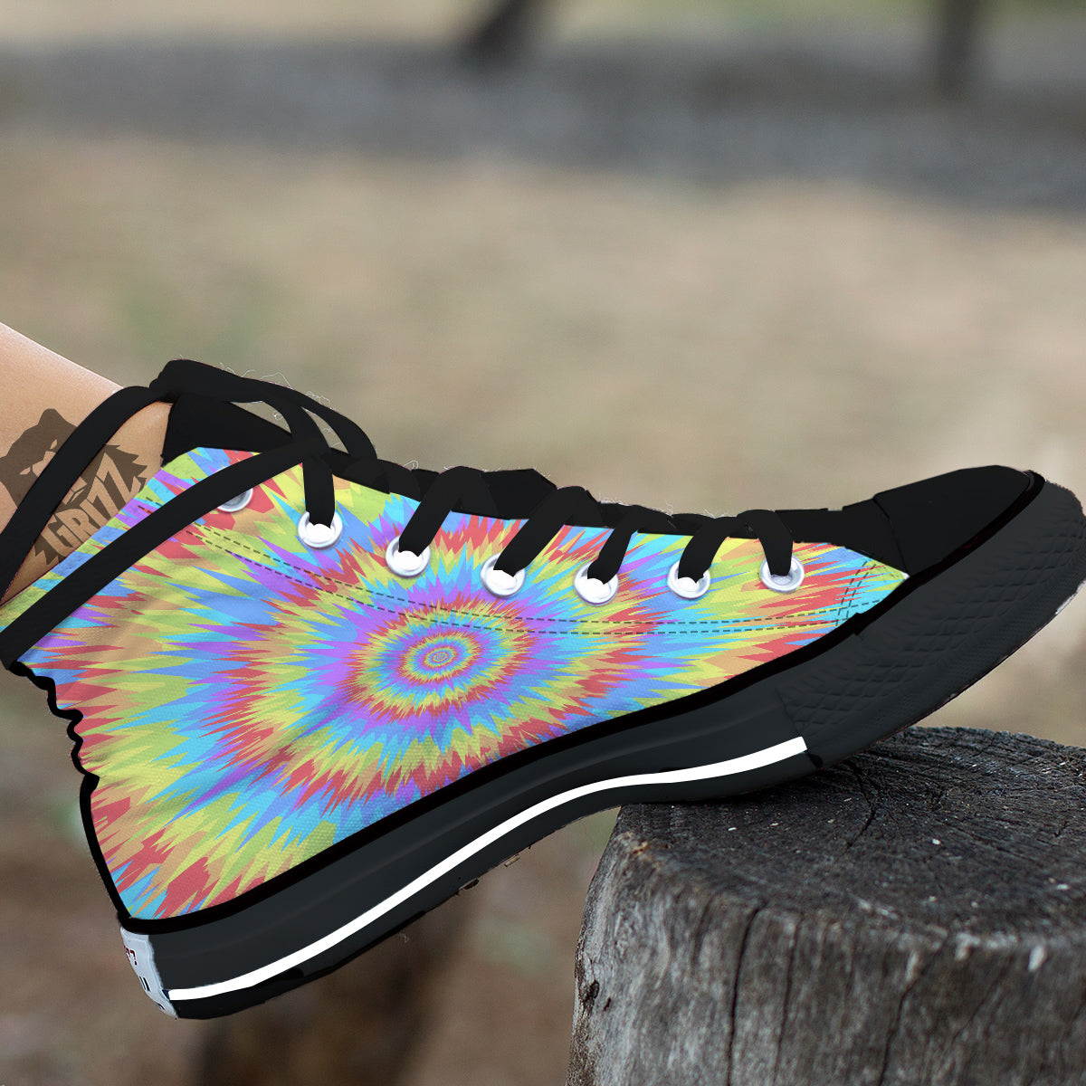 Optical Illusion Colorful Psychedelic Black High Top Shoes-grizzshop