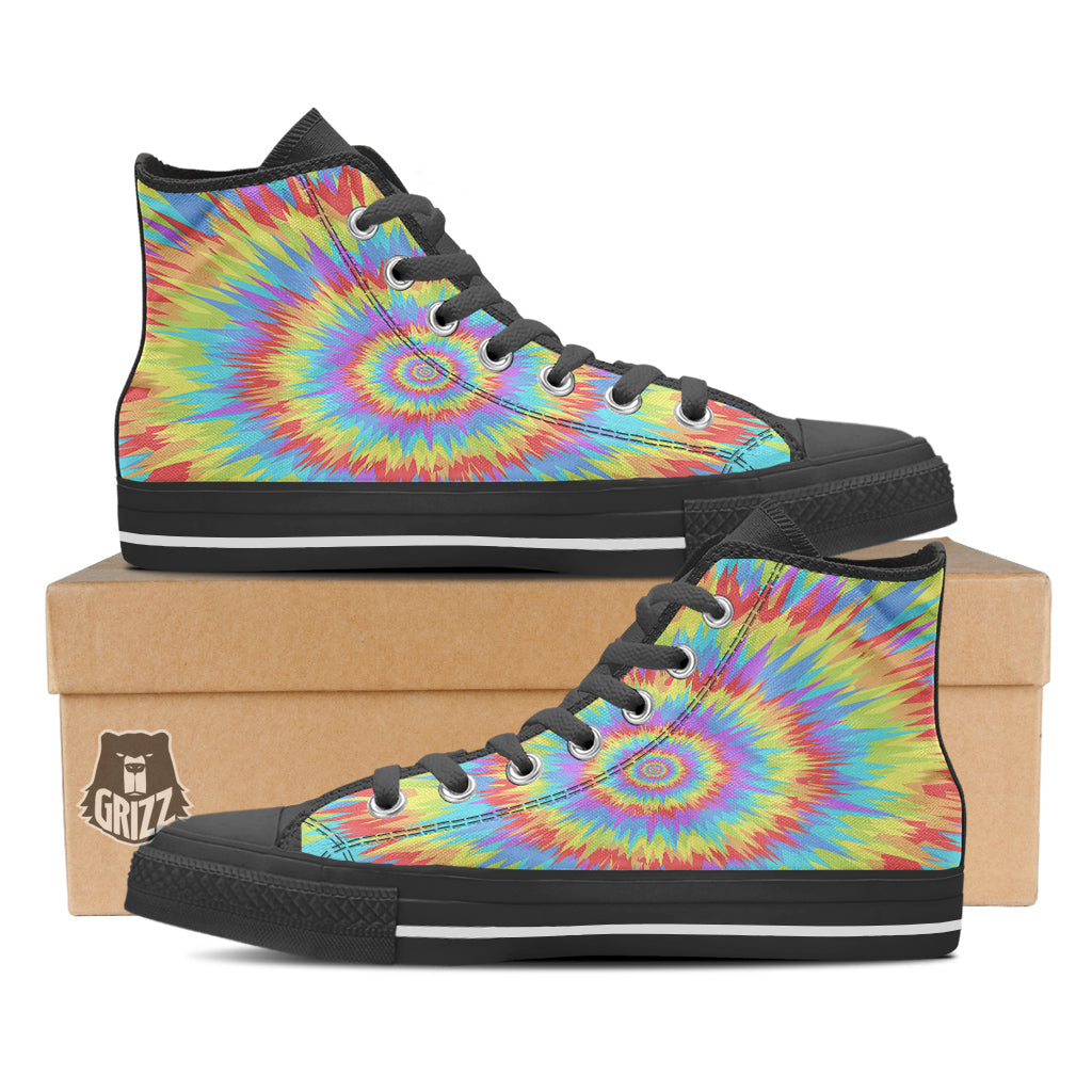 Optical Illusion Colorful Psychedelic Black High Top Shoes-grizzshop