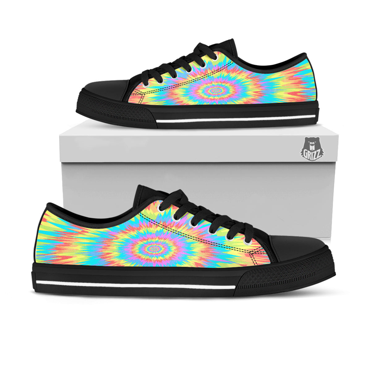 Optical Illusion Colorful Psychedelic Black Low Top Shoes-grizzshop