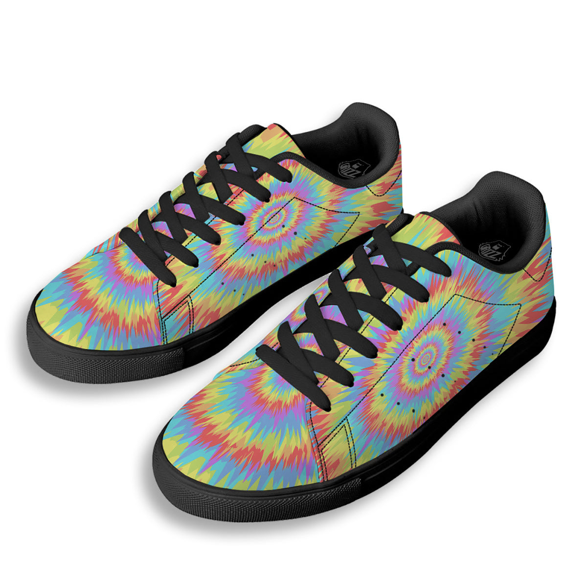Optical Illusion Colorful Psychedelic Black Low Top Sneakers-grizzshop