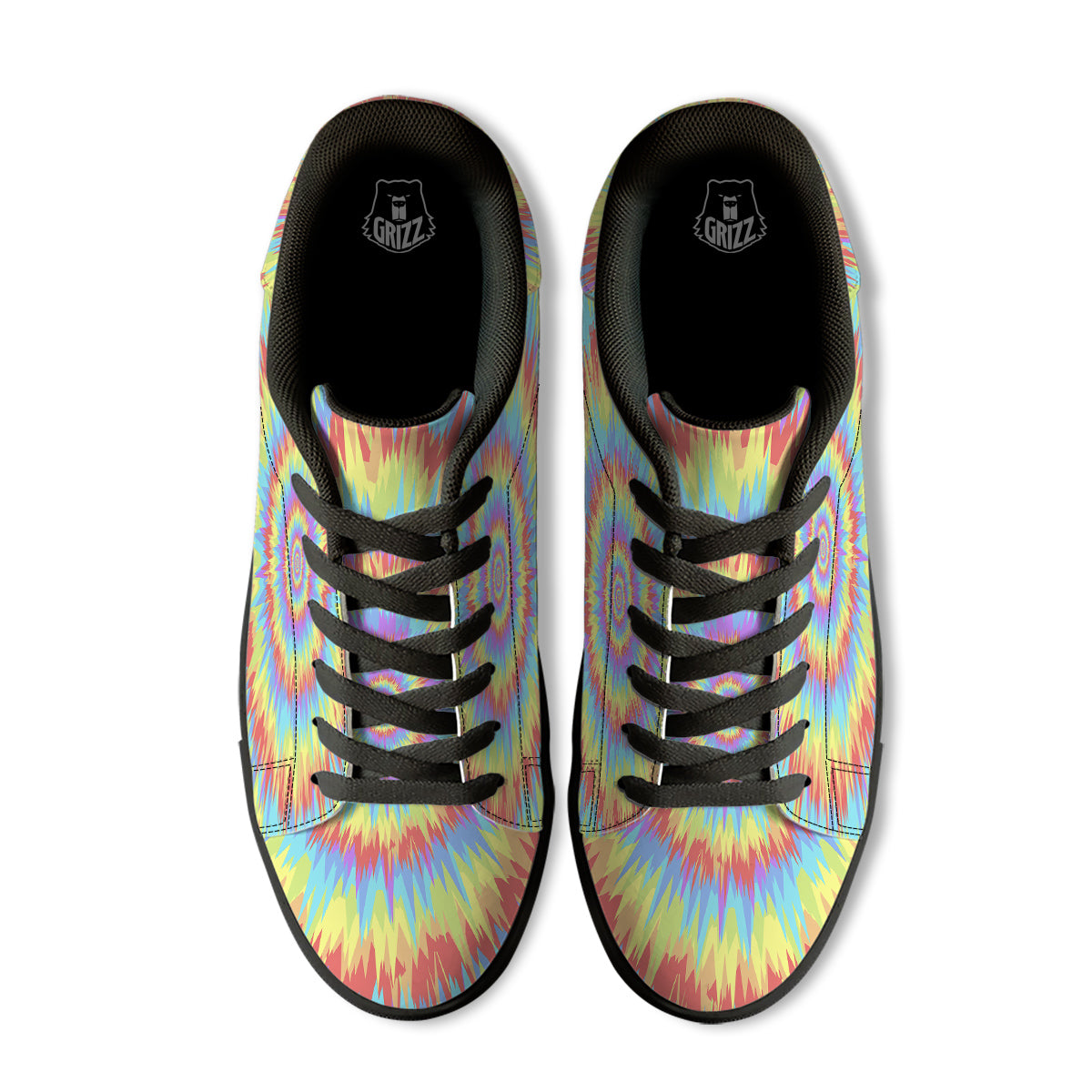 Optical Illusion Colorful Psychedelic Black Low Top Sneakers-grizzshop