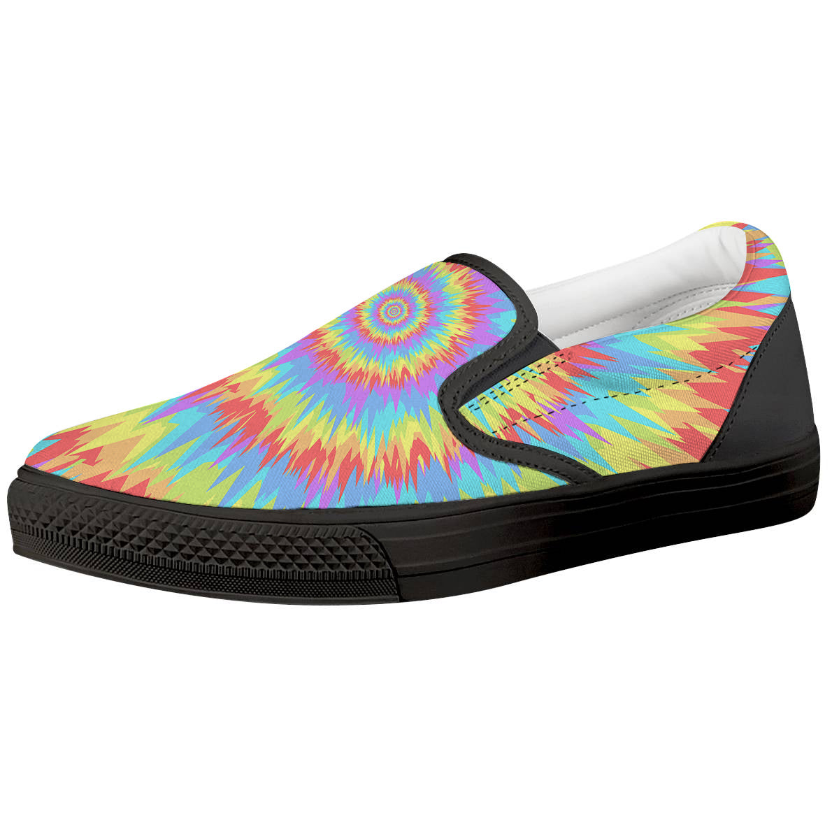 Optical Illusion Colorful Psychedelic Black Slip On Shoes-grizzshop