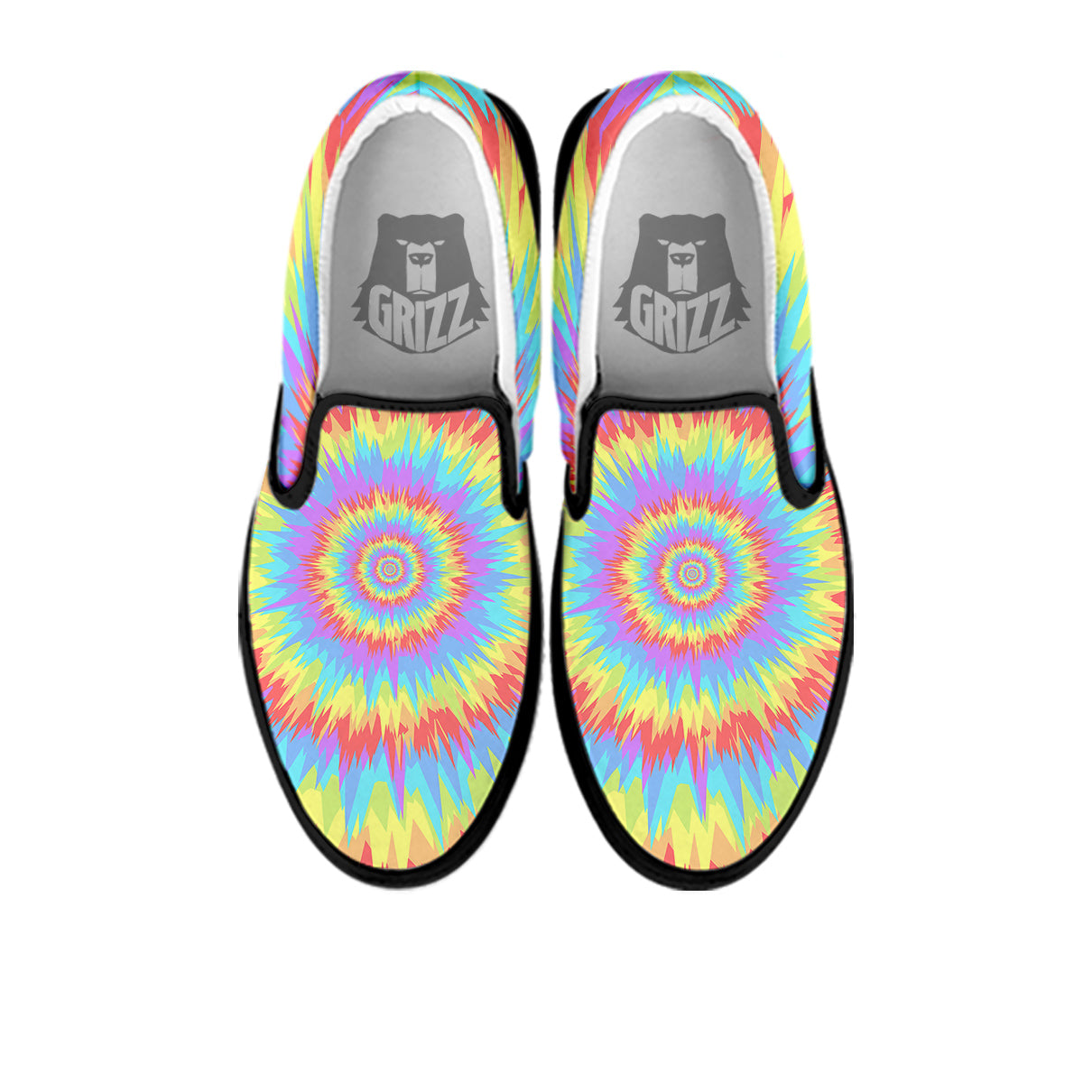 Optical Illusion Colorful Psychedelic Black Slip On Shoes-grizzshop