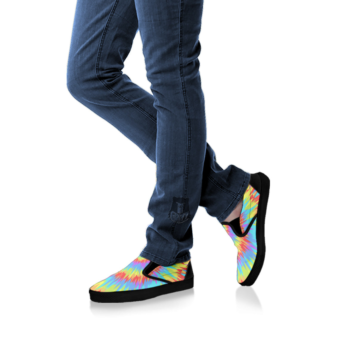 Optical Illusion Colorful Psychedelic Black Slip On Shoes-grizzshop