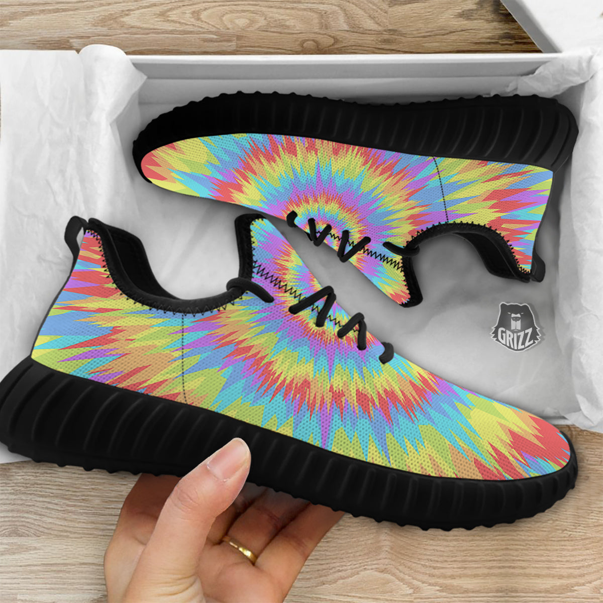 Optical Illusion Colorful Psychedelic Black Walking Shoes-grizzshop