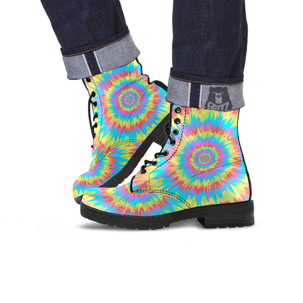 Optical Illusion Colorful Psychedelic Leather Boots-grizzshop