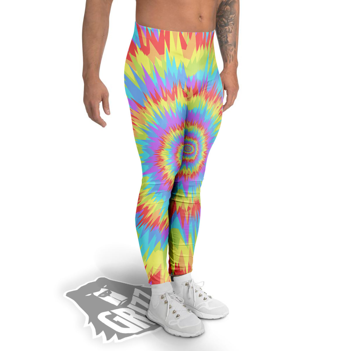 Optical Illusion Colorful Psychedelic Men's Leggings-grizzshop