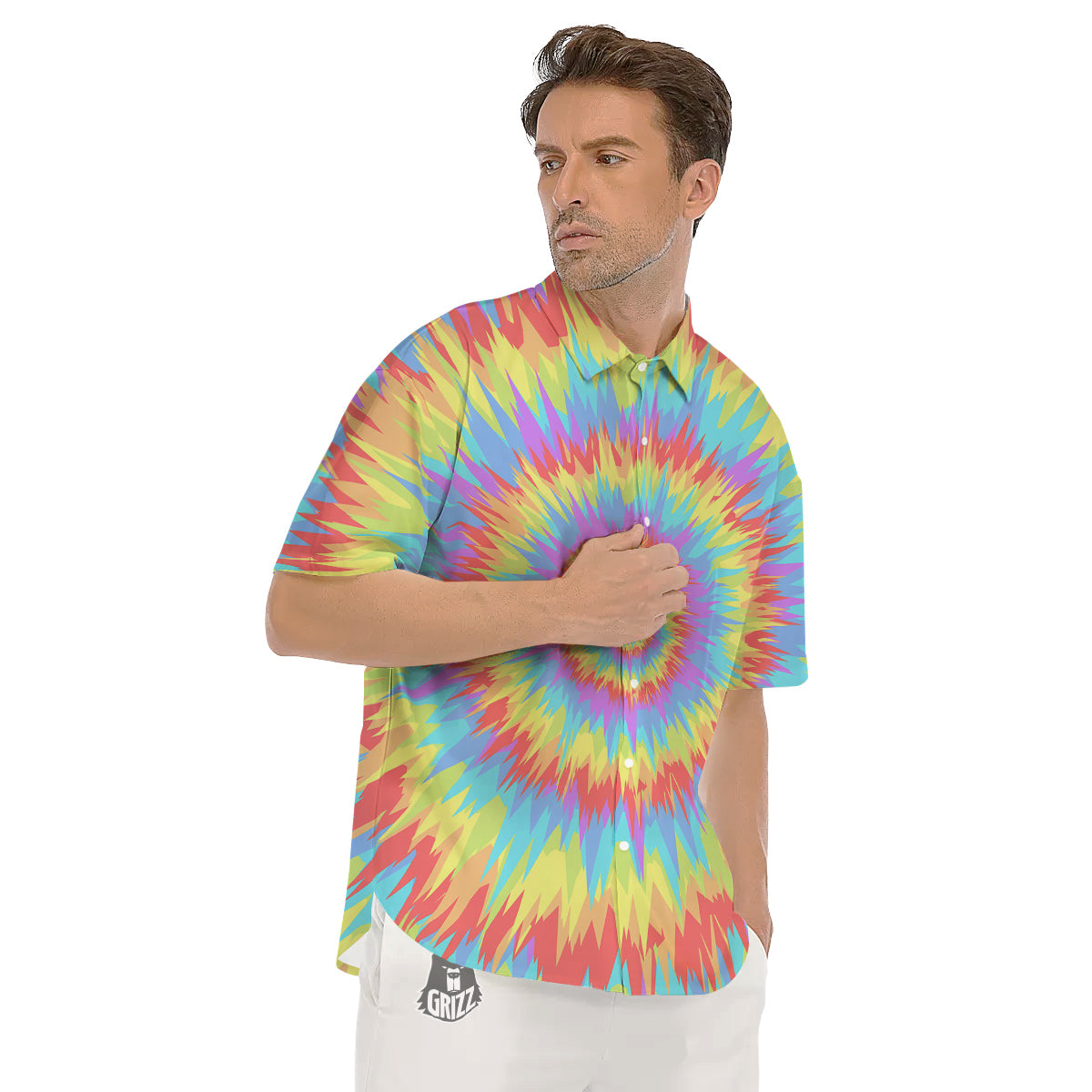 Optical Illusion Colorful Psychedelic Men's Short Sleeve Shirts-grizzshop