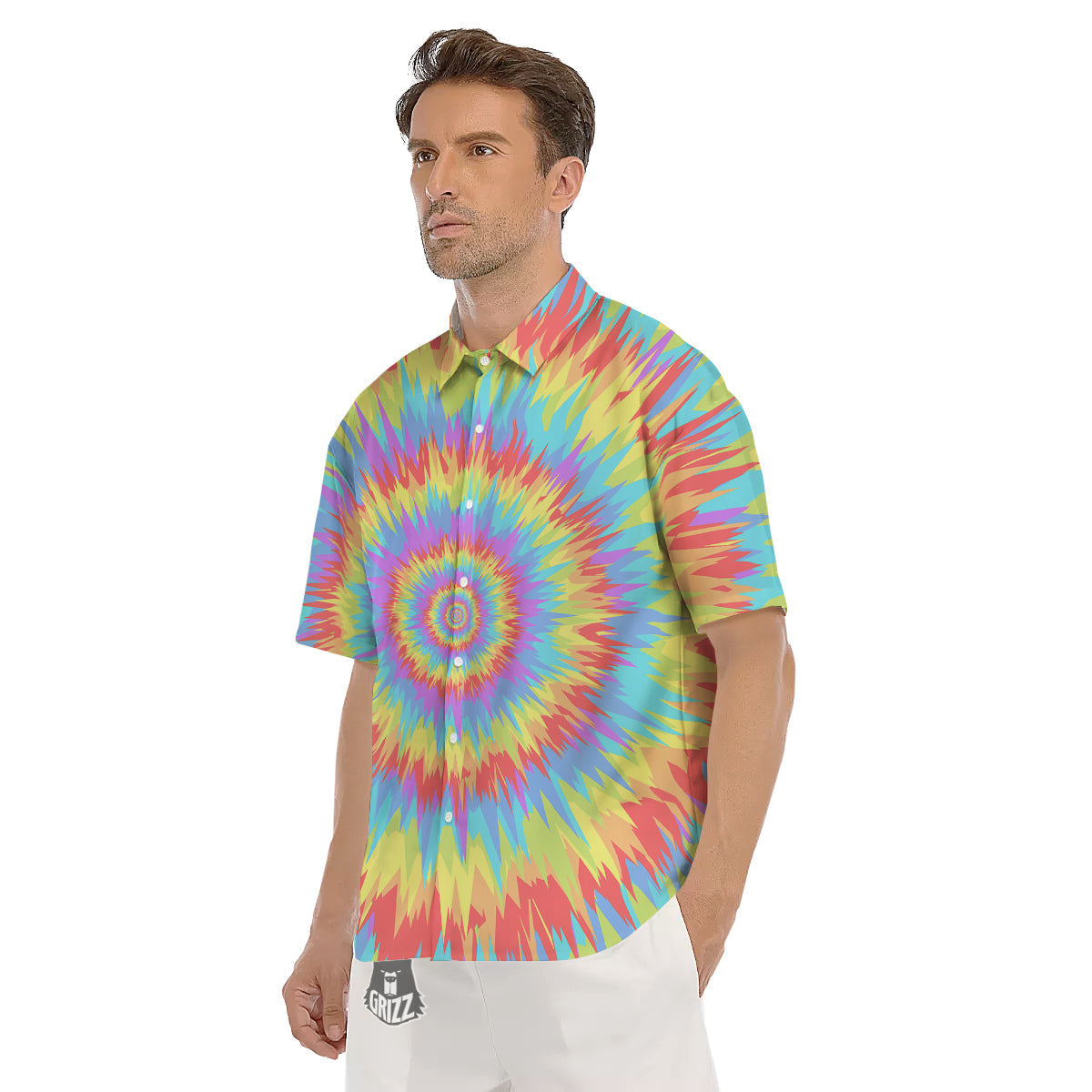 Optical Illusion Colorful Psychedelic Men's Short Sleeve Shirts-grizzshop