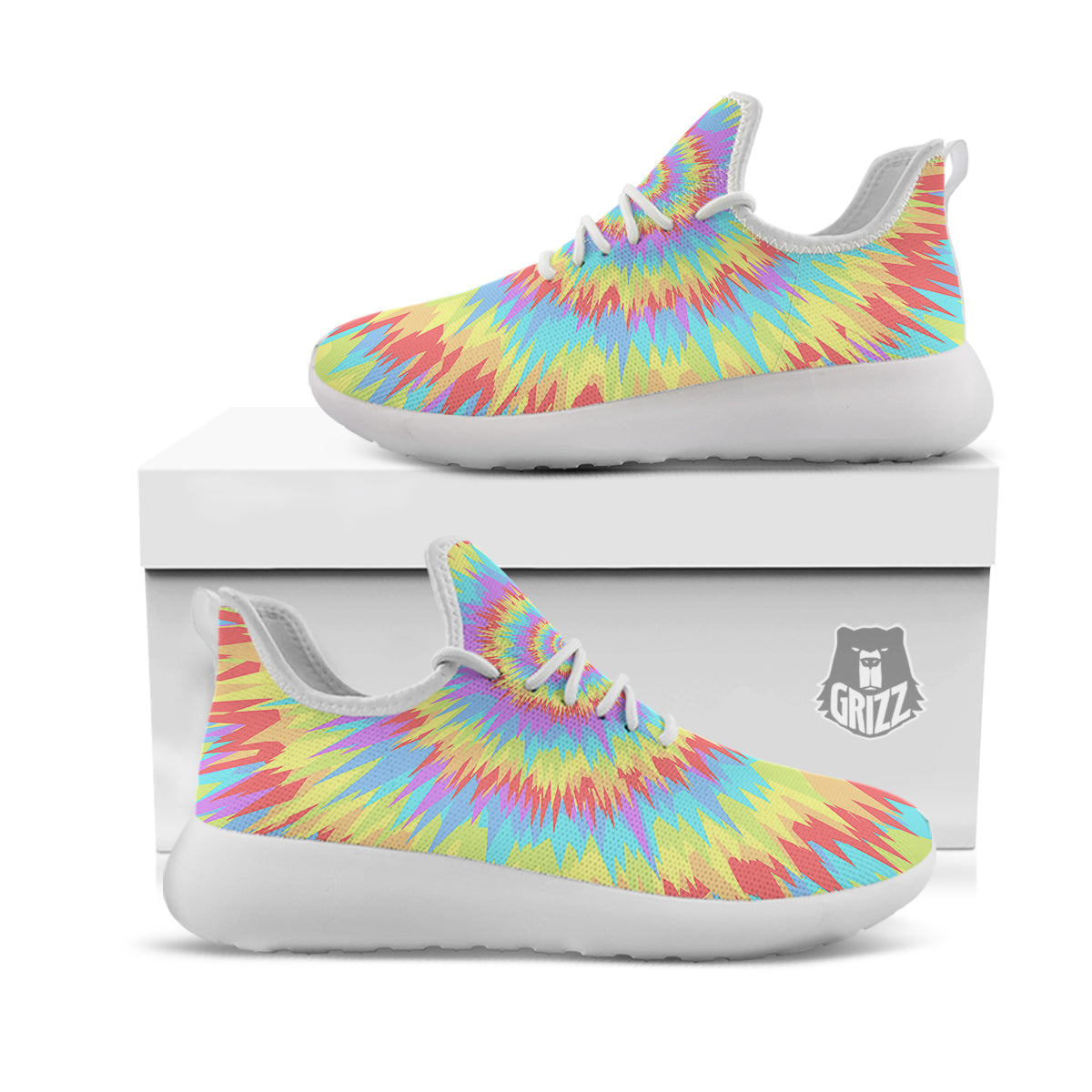 Optical Illusion Colorful Psychedelic White Athletic Shoes-grizzshop