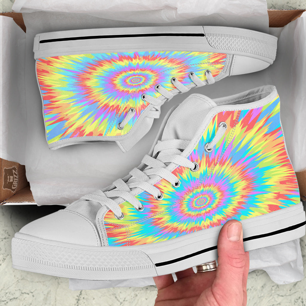 Optical Illusion Colorful Psychedelic White High Top Shoes-grizzshop