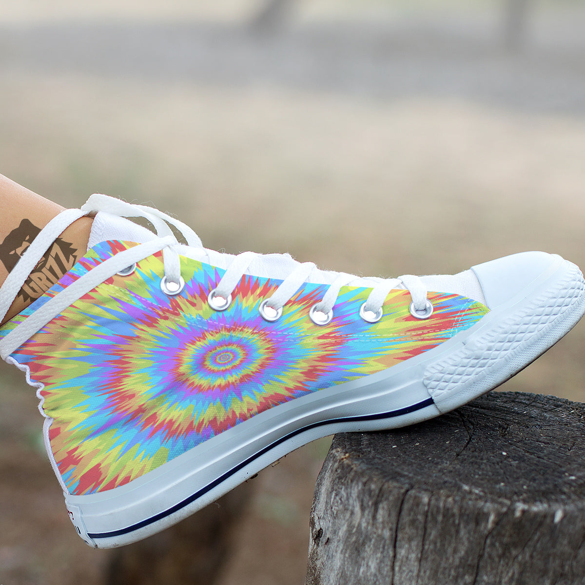 Optical Illusion Colorful Psychedelic White High Top Shoes-grizzshop