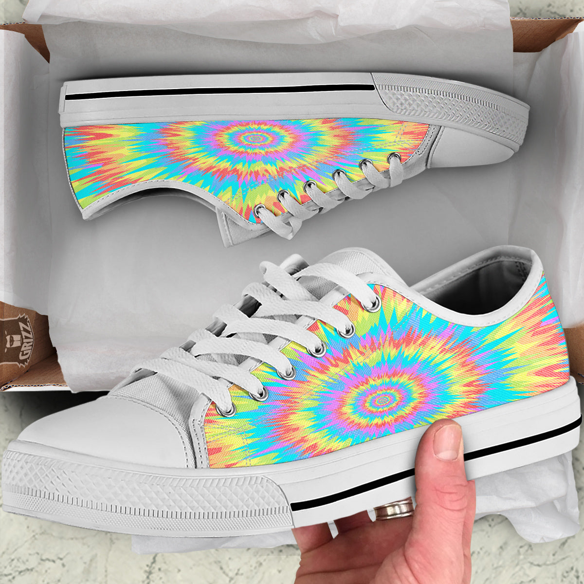 Optical Illusion Colorful Psychedelic White Low Top Shoes-grizzshop