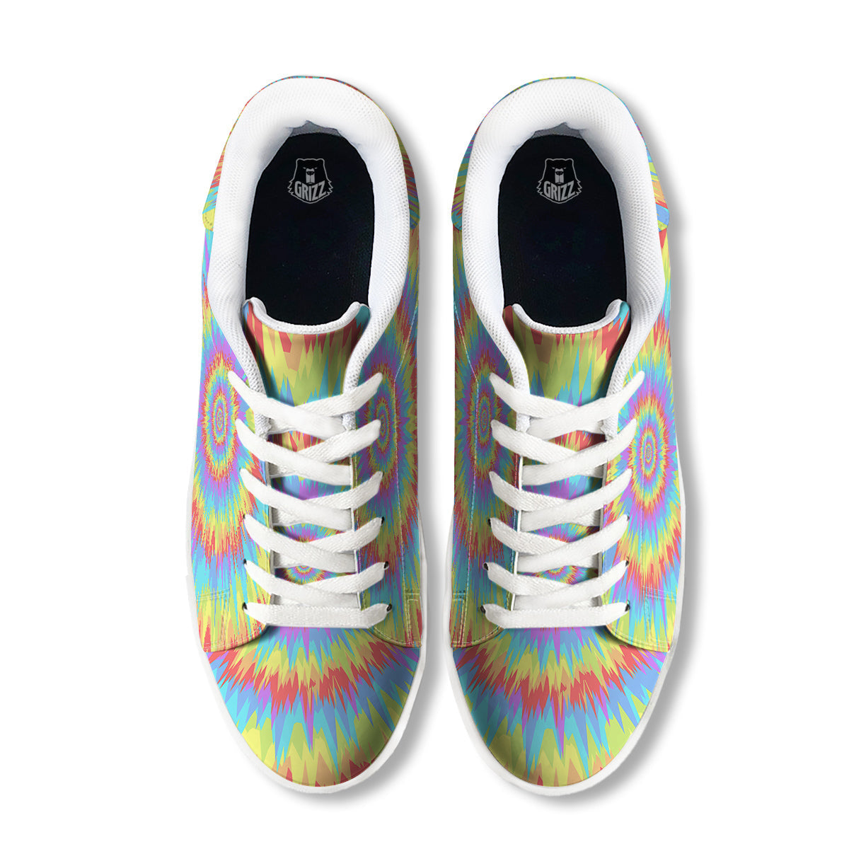 Optical Illusion Colorful Psychedelic White Low Top Sneakers-grizzshop