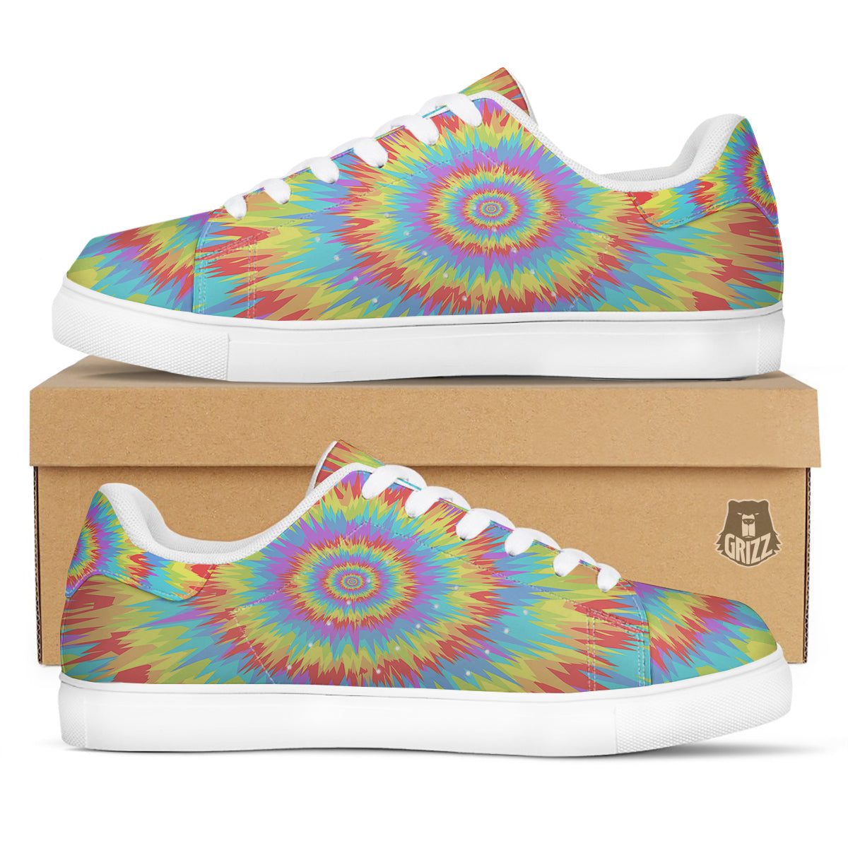 Optical Illusion Colorful Psychedelic White Low Top Sneakers-grizzshop