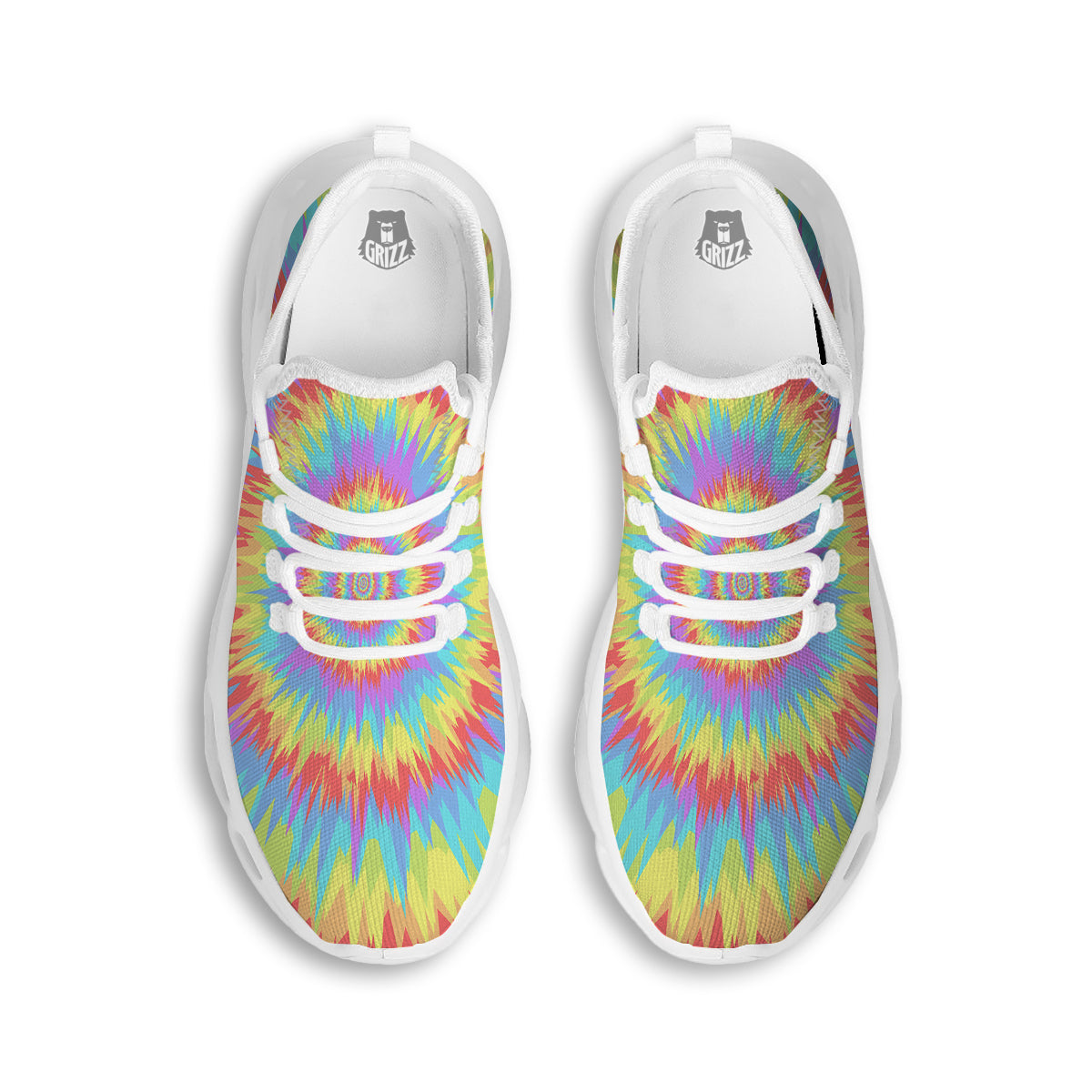 Optical Illusion Colorful Psychedelic White Running Shoes-grizzshop
