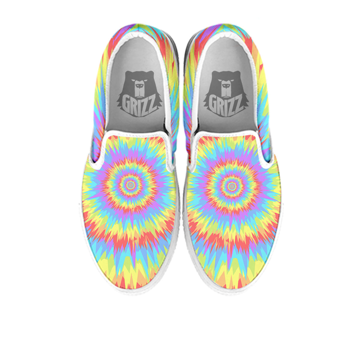 Optical Illusion Colorful Psychedelic White Slip On Shoes-grizzshop
