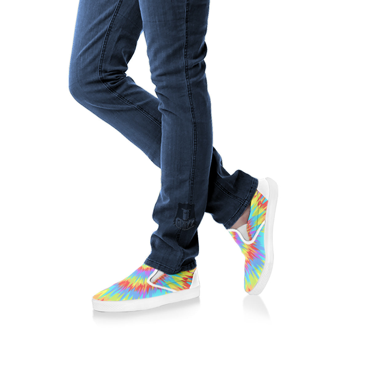 Optical Illusion Colorful Psychedelic White Slip On Shoes-grizzshop