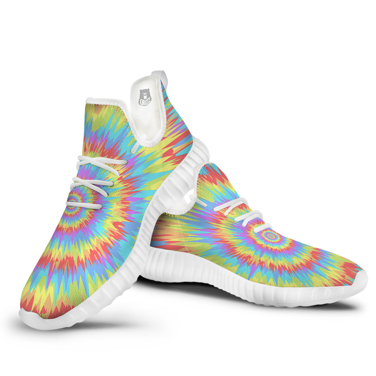 Optical Illusion Colorful Psychedelic White Walking Shoes-grizzshop