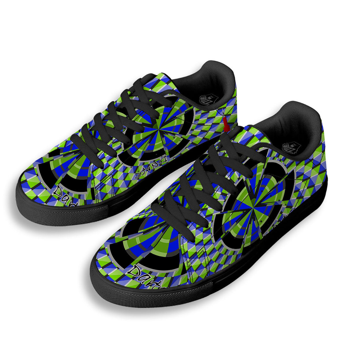 Optical Illusion Dartboard Moving Black Low Top Sneakers-grizzshop