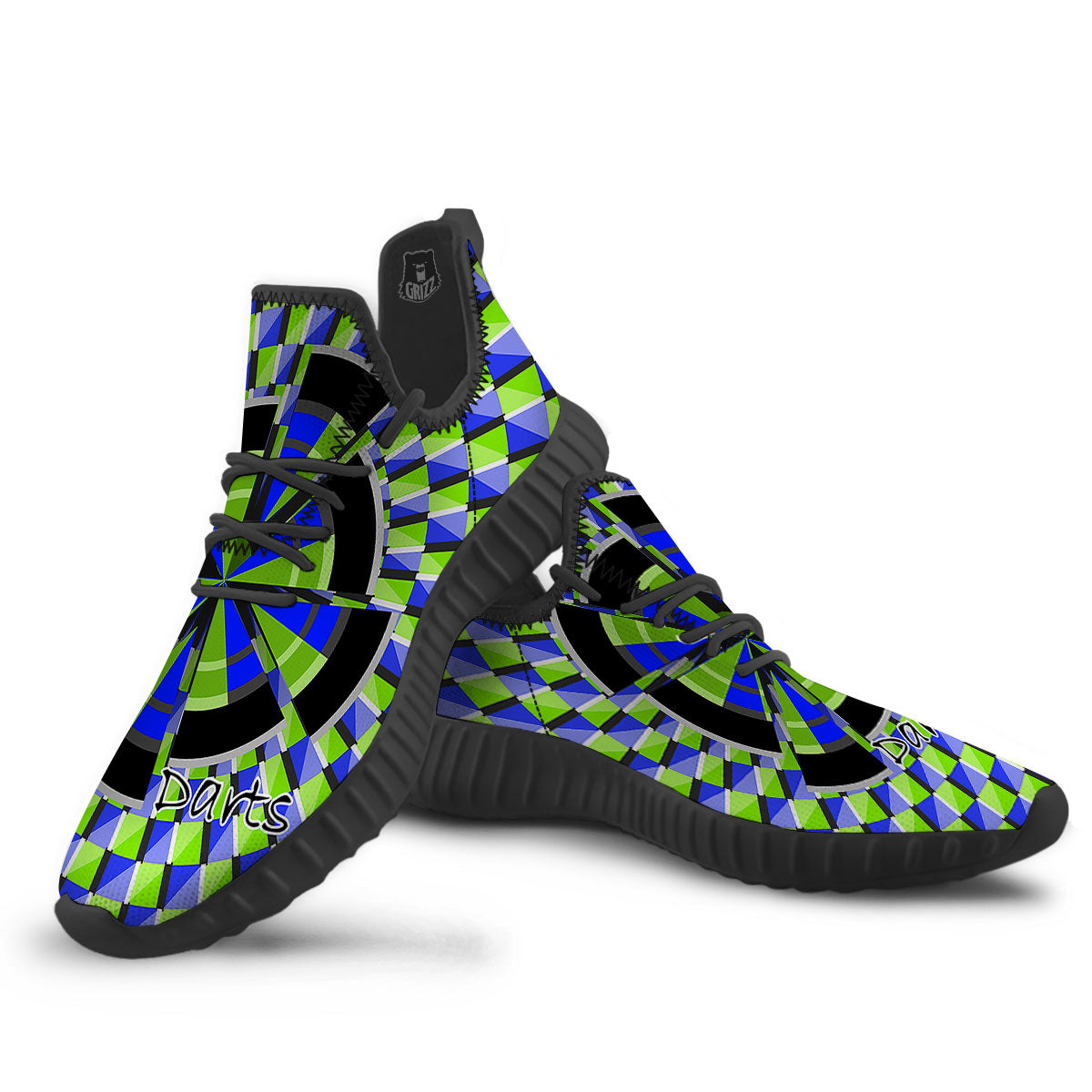 Optical Illusion Dartboard Moving Black Walking Shoes-grizzshop