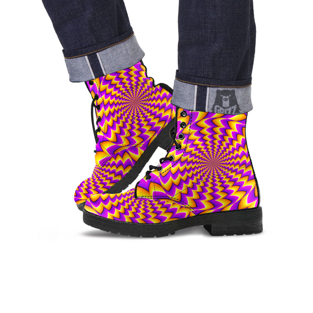 Optical Illusion Moving Dizzy Circle Leather Boots-grizzshop