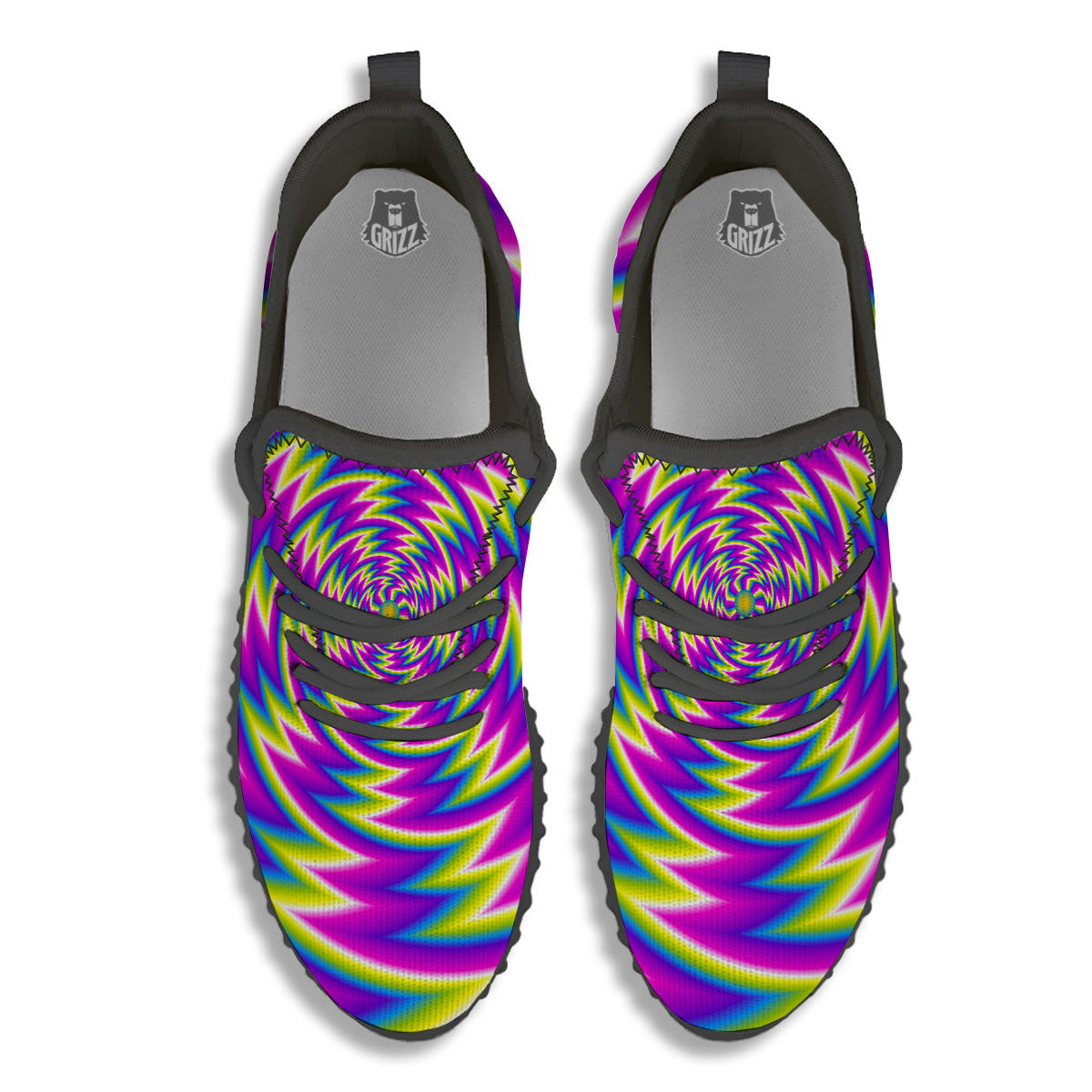 Optical Illusion Moving Dizzy Spiral Black Walking Shoes-grizzshop