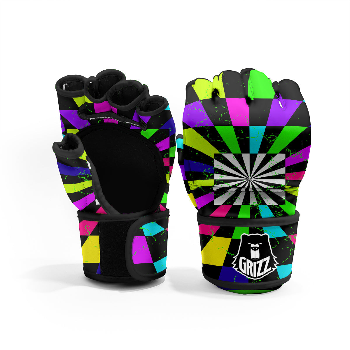 Optical Illusion Neon Abstract Print MMA Gloves-grizzshop