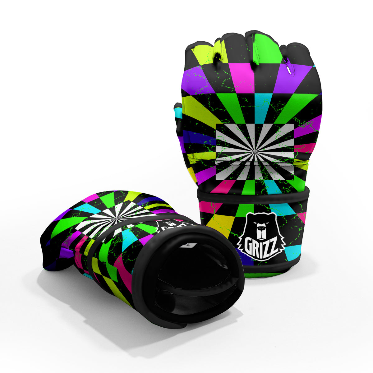 Optical Illusion Neon Abstract Print MMA Gloves-grizzshop